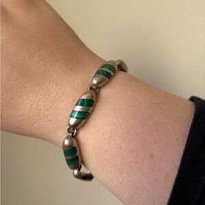Taxco Mexico malachite bracelet, 7.5 inches